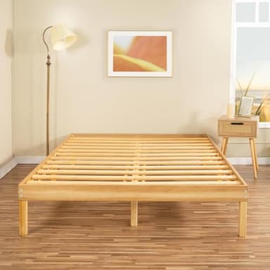 Minimalist Queen Solid Pine Wood Bed Frame with Japanese-Inspired Design, 9.7-Inch Underbed Storage No Box Spring Needed, Low-Profile 300 lb Capacity for Serene Durable Living Spaces, Natural - Image 5
