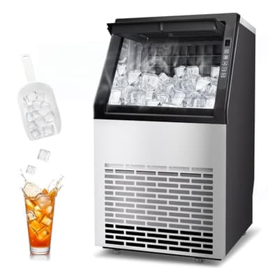 DOGHLY Commercial Ice Maker 80lbs/24H, 36 Cubes Ready in 11 Mins, Self-Cleaning, 24H Timer, Stainless Steel Freestanding Ice Machine for Home, Office, Bar, Restaurant - Image 1