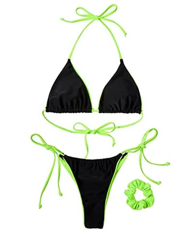 MOSHENGQI Women Sexy Brazilian Bikini 2 Piece Spaghetti Strap Top Thong Swimsuit Bathing Suit(M,Fluorescent Black) - Image 2