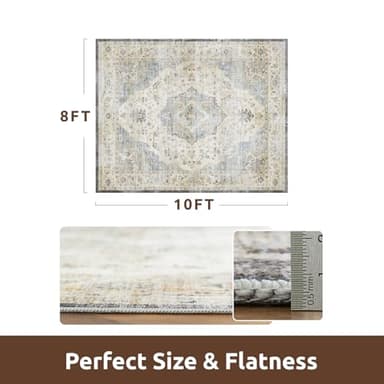 AMOAMI Area Rug - 8x10 Vintage Soft Aqua Rug for Living Room, Bedroom, Dining Room, Office - Non Slip, Washable Carpet - Image 2