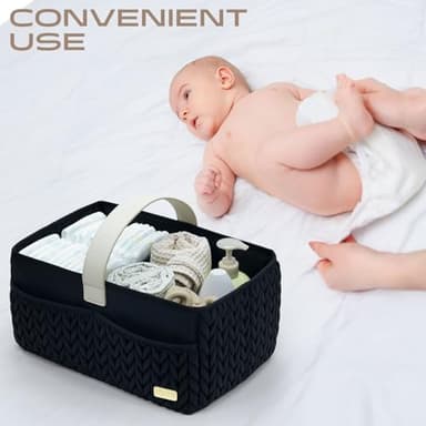 LUKJOJO Luxurious Baby Diaper Caddy, Nursery Storage Basket for Newborn Essentials, Travel Baby Basket for Diapers Baby Wipes, Organizer Tote Bag Storage Bin, Baby Shower Gifts(black) - Image 5