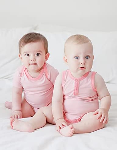 VAENAIT BABY 2-Pack Infant Toddler Summer Bodysuits Set Jelly Berrypink 24M - Image 2