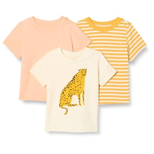 Amazon Essentials Unisex Toddlers' Short Sleeve T-Shirts, Pack of 3, Pastel Peach/Cheetah/Stripe, 2T - Image 1