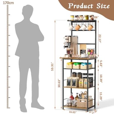 5 Tier Coffee Bar Station, Kitchen Stand with 4 S-Shaped Hooks, Farmhouse Corner Coffee Bar Cabinet for Small Spaces, Bakers Rack for Kitchen, Entryway, Living Room, 13.43" D x 18.93" W x 53.31" H - Image 2