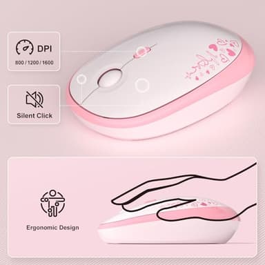 MOFII Wireless Keyboard and Mouse Combo, 2.4GHz Retro Typewriter Keyboard Full Size, Quiet Click Mouse for PC, Laptop, Desktop, Computer, Windows (Pale Pink) - Image 3