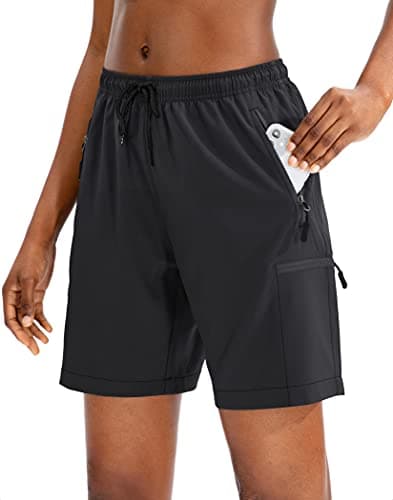 SANTINY Women's 5''/ 7''/9'' Hiking Cargo Shorts Quick Dry Lightweight Summer Shorts for Women Athletic Golf Zipper Pockets(Black_L) - Image 1