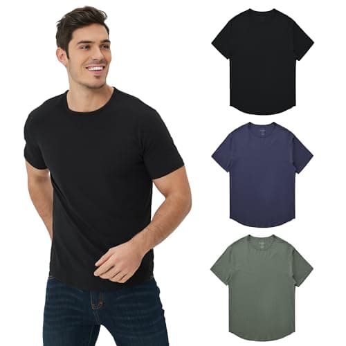 netdraw Men's Ultra-Soft Bamboo Viscose T-Shirt, Curved Hem Lightweight Cooling Cotton Blend Casual Tee, Black/Olive/Navy, X-Large - Image 1