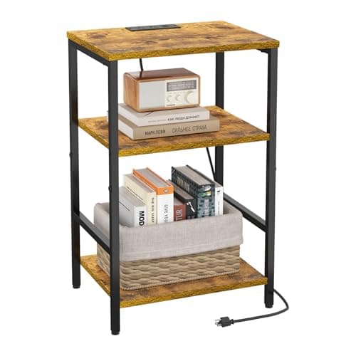 X-cosrack Side Table with Charging Station, End Table with USB Ports and Outlets, Nightstand with Storage Shelves for Small Space, Sofa Couch Table Bedside Table for Living Room Bedroom - Image 1