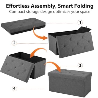 DUMOS 30in Foldable Storage Ottoman Bench, Storage Chest, End of Bed Foot Rest Stool with Padded Seat, Bedroom Bench for Living Room, Bedroom, Support 660lbs, Grey - Image 5