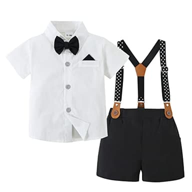 nilikastta Toddler Boy Outfits Toddler Suit For Boys Toddler Outfits For Boys Summer Formal Short Shirt/Bowtie/Suspender 2-3T - Image 1