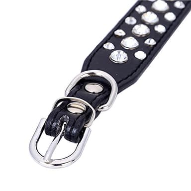 Dogs Kingdom 12"-20" Length Personalized Rhinestone Leather Bling Crystal Pet Dog Cat Collars for Small Medium Breeds Black S - Image 5