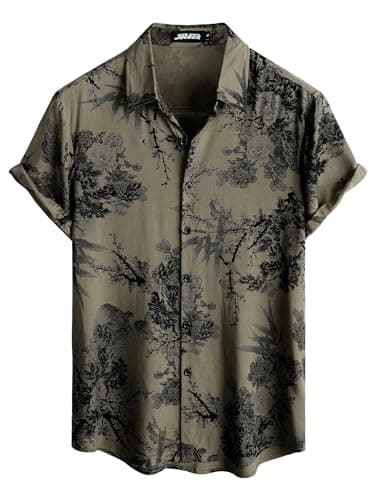 JOTOOK Mens Hawaiian Shirt Short Sleeve Button Down Tropical Shirts Casual Floral Summer Beach Shirt 3X-Large Khaki Flower - Image 1