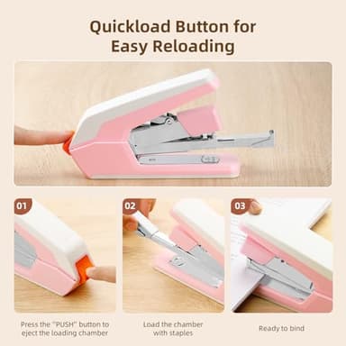 Deli Effortless Desktop Stapler, Heavy Duty Stapler, 40-50 Sheet Capacity, One Finger, No Effort, Includes 1500 Staples & Staple Remover, Pink - Image 6