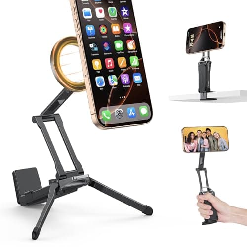 OMOTON 360°Rotating for MagSafe Tripod Mount, Adjustable Aluminum Magnetic Phone Tripod for iPhone 17/16/15/14 Pro Max Air, Foldable Cell Phone Stand Fits Vlog, Gym, Travel Essentials Accessories - Image 1