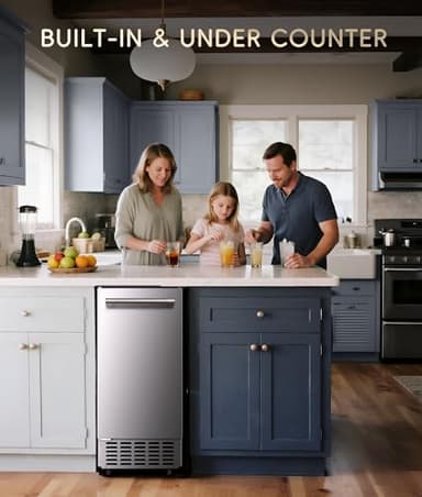 ecozy Under Counter Nugget Ice Maker Machine, Bulit-in & Freestanding, Horizontal Handle, Reversible Door, 66 Lbs/Day, Thickened Viewing Glass Window, Self-Cleaning & 24H Timer, Stainless Steel - Image 2
