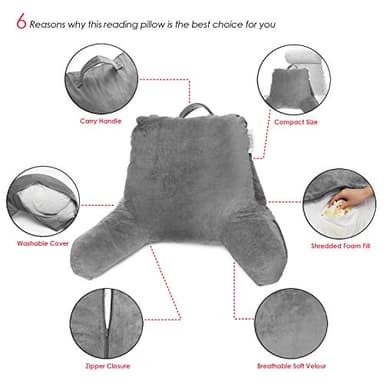 Nestl Reading Pillow with Shredded Memory Foam, Designed for Sitting Up in Bed and Couch, Back and Arms Adjustable Support for Adult & Teens Backrest Pillows for Reading, with Washable Cover Dark Grey - Image 8