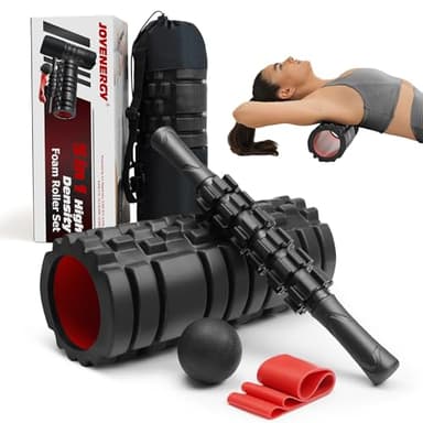 JOYENERGY 5 in 1 Foam Roller Set High Density Foam Roller Patented, Massage Stick, Massage Ball, Resistance Band for Deep Muscle Massage Pilates Yoga, Fitness for Trigger Point Release - Image 1