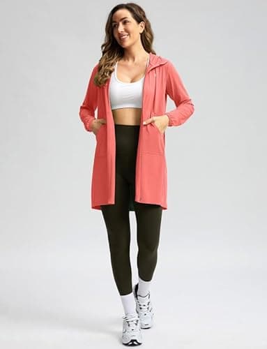 Women's UPF 50+ Swim Cover Up Sun Protection Hoodie Long Jacket SPF Lightweight Beach Cover Ups for Women(Coral,XXL) - Image 6
