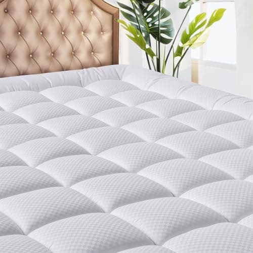 MATBEBY Olympic Super Queen Size Mattress Pad - Cooling Breathable Mattress Topper, Quilted Fitted Mattress Protector, Pillow Top Mattress Cover with 8-21" Deep Pocket, Soft, Machine Washable, White - Image 1