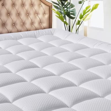 MATBEBY Olympic Super Queen Size Mattress Pad - Cooling Breathable Mattress Topper, Quilted Fitted Mattress Protector, Pillow Top Mattress Cover with 8-21" Deep Pocket, Soft, Machine Washable, White - Image 1