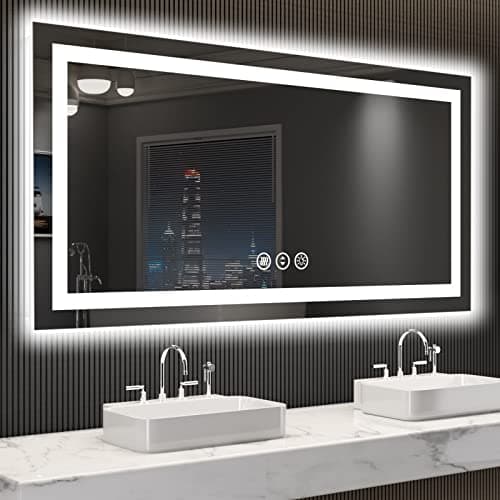 LOAAO 55X30 LED Bathroom Mirror with Lights, Anti-Fog, Dimmable, Backlit + Front Lit, Lighted Bathroom Vanity Mirror for Wall, Shatter-Proof, Memory Function, ETL Listed - Image 1