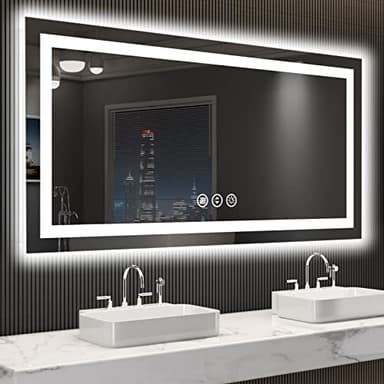 LOAAO 55X30 LED Bathroom Mirror with Lights, Anti-Fog, Dimmable, Backlit + Front Lit, Lighted Bathroom Vanity Mirror for Wall, Shatter-Proof, Memory Function, ETL Listed - Image 1