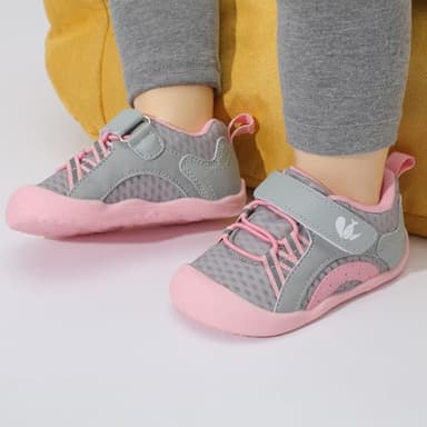 FEETCITY Wide Baby Walking Shoes Flexible Barefoot Baby Sneakers Breathable Non-Slip Infant Sock Shoes Lightweight Grey Pink - Image 6