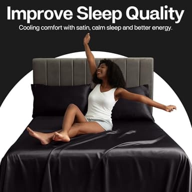 MR&HM Satin Pillowcase for Hair and Skin, Silk Satin Pillowcase 2 Pack, Queen Size Pillow Cases Set of 2, Silky Pillow Cover with Envelope Closure (20x30, Black) - Image 4