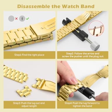 MoKo Slim Metal Band Compatible with Apple Watch Series 11/10 42mm, 9/8/7 41mm, SE3/SE2/SE/6/5/4 40mm, 3/2/1 38mm, Stainless Steel Thin Band Replacement Strap iWatch Wristband for Women, Gold - Image 6