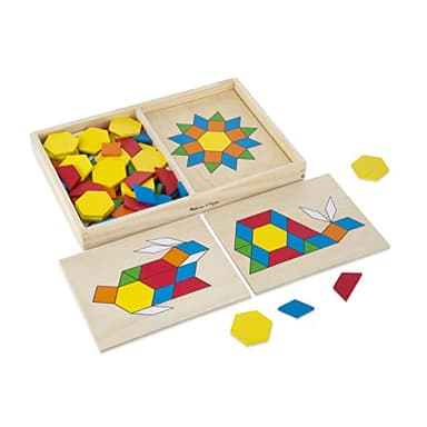 Melissa & Doug Pattern Blocks and Boards - Wooden Classic Toy With 120 Solid Wood Shapes and 5 Double-Sided Panels, Multi-colored - STEAM Animals, Tangrams Puzzle For Kids Ages 3+ - Image 1