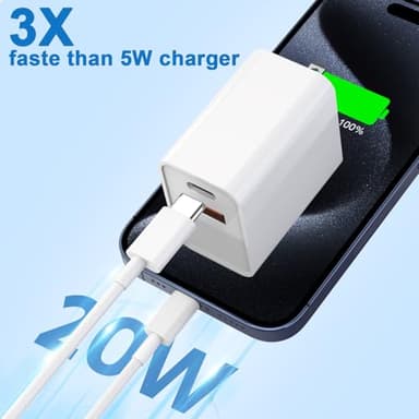 10FT iPhone 17/16e Fast Charger,2Pack 20W Dual Port USB C+A Power Adapter 10Foot Long USB C to C Fast Charging Cable Cord Quick Charging for iPhone 17 Air/17 Pro/17 Pro Max/16/16 Pro/15/15 Pro/Pro Max - Image 4