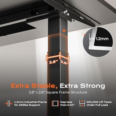 Huuger Dual Motor Electric Standing Desk Frame, Sit Stand up Desk Leg for 47.2” to 86.6” Desktop, Computer Desk Leg with Cable Tray, 3 Memory Height Presets, 2 Hooks, Black Frame Only - Image 8