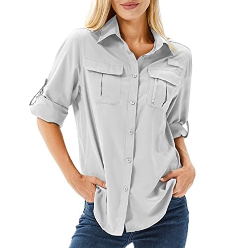 Toumett Women's UPF 50 Long Sleeve UV Sun Protection Safari Shirts Outdoor Quick Dry Fishing Hiking Travel Shirts(5071,Grey,S) - Image 1