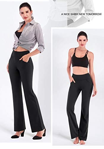 IUGA Yoga Pants Women Wide Leg High Waist Bootcut Workout Flare Leggings Tummy Control Work Dress Pants Women 4 Pockets Black - Image 5