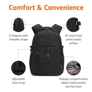 Amazon Basics Travel Laptop Backpack for 15.6 inch Laptop, Black - Image 2