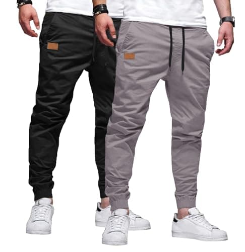 JMIERR Joggers for Men Casual Travel Pants with Pockets and Elastic Waistband, 2 Pack, 2XL, Black/Light Grey - Image 1