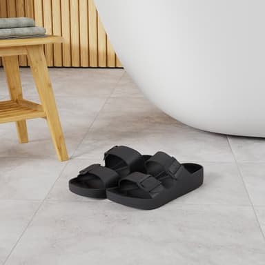 FUNKYMONKEY Women's Comfort Slides Double Buckle Adjustable EVA Flat Sandals (7 M US-Women, Black) - Image 2