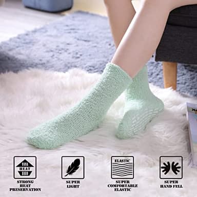 FNOVCO Non Slip Socks for Women Winter Warm Cozy Fuzzy Slipper Socks Soft Fluffy Hospital Socks with Grips (5 Pairs Rainbow) - Image 5