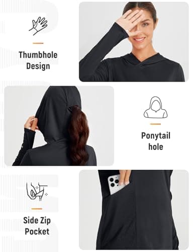 baleaf Women's Sun Shirts UPF 50+ Hoodie Long Sleeve Spf UV Shirt Lightweight Quick Dry Hiking Zip Pocket Black S - Image 5