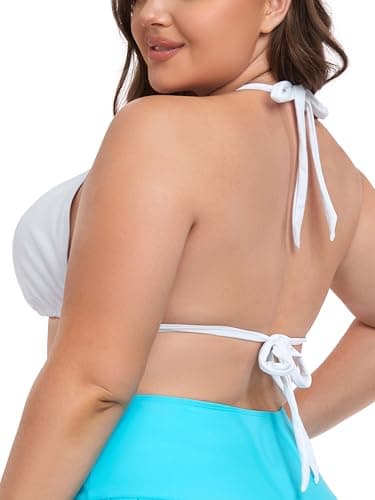 Ocean Blues Women's White Plus Size Triangle Bikini Top Halter Bathing Suit Top Tie Swim Top Size Medium - Image 4