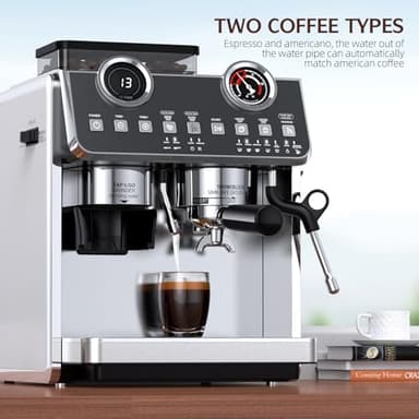 QJA Espresso Machine with Grinder, 20 Bar Pressure Professional Espresso Maker with 30 Grinding Settings, 58mm Portafilte, Anti-scalding Milk Frother Steam Wand for Latte Cappuccino (Stainless Steel) - Image 7