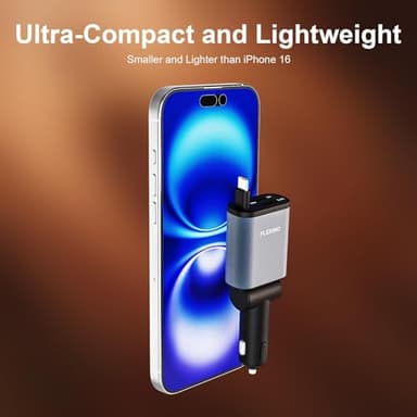 Flexino 【Ultra-Slim】 Retractable Car Charger for iPhone 16, 57W Fast Charging Car Chargers, USB C Car Charger Adaptor, Cigarette Lighter Adapter for iPhone 16/15 Series, Galaxy, Pixel, Grey - Image 5