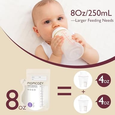 Momcozy Easy Pour Breastmilk Storage Bag, 8Oz, Temp-Sensing Color Change, 120 Count Milk Bag with Self Standing for Breastfeeding, No Leak Presterilized for Freezer, Recyclable & BPA Free - Image 5