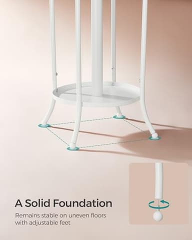 SONGMICS Coat Rack Freestanding, Coat Rack with Umbrella Holder with 12 Hooks, for Entryway, Hallway, Living Room, Bedroom, Pearl White URCR011W01 - Image 4