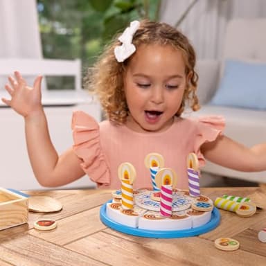 Melissa & Doug Birthday Party Cake - Wooden Play Food with Mix-n-Match Toppings and 7 Candles - Image 2