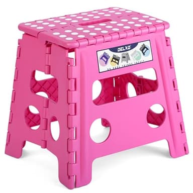 Delxo Folding Step Stool, 13 inch Non-Slip Foldable Stools for Kids & Adults Up to 300 LBS, Step Stool with Handle, Lightweight for Kitchen, Bathroom, Bedroom, Garden, Rose Pink, 1PC - Image 1