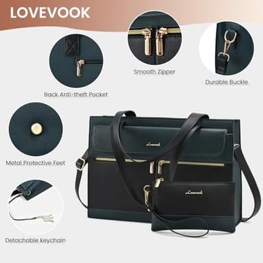 Laptop Bag for Women Leather Laptop Tote Bag Large Computer Bag Waterproof Business Office Work Bag - Image 3
