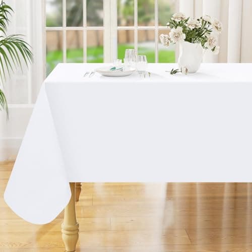 Smiry Rectangle Table Cloth 60x102 Inch, Waterproof Wipeable Vinyl Tablecloths Protector, Oil Spill Proof Plastic Table Cover for Dining, Picnic, Camping, Outdoor, White - Image 1
