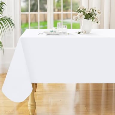 Smiry Rectangle Table Cloth 60x102 Inch, Waterproof Wipeable Vinyl Tablecloths Protector, Oil Spill Proof Plastic Table Cover for Dining, Picnic, Camping, Outdoor, White - Image 1