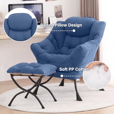 Tiita Lazy Chair with Ottoman, Modern Large Accent Lounge Armchair, Comfy Leisure Sofa Reading Chair with Footrest for Bedroom, Living Room, Dorm Rooms, Garden and Courtyard, Blue - Image 4
